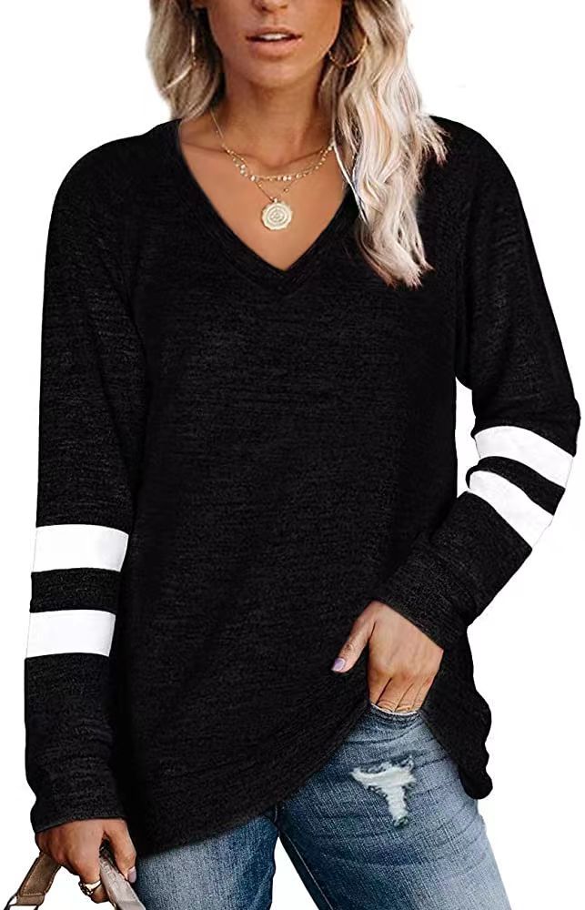 Striped Contrast V-Neck T-Shirt