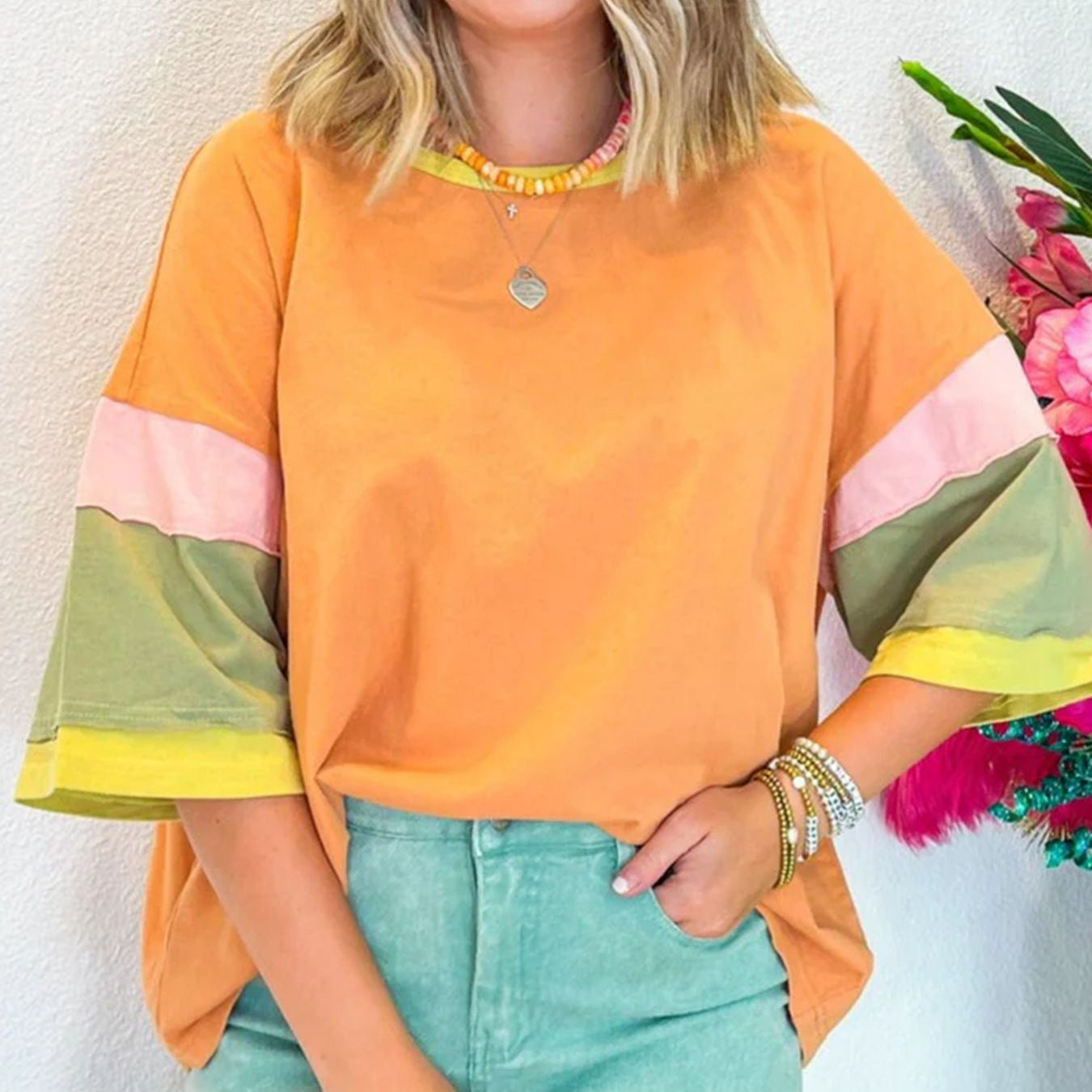 Color Block Stitching Sleeve Top