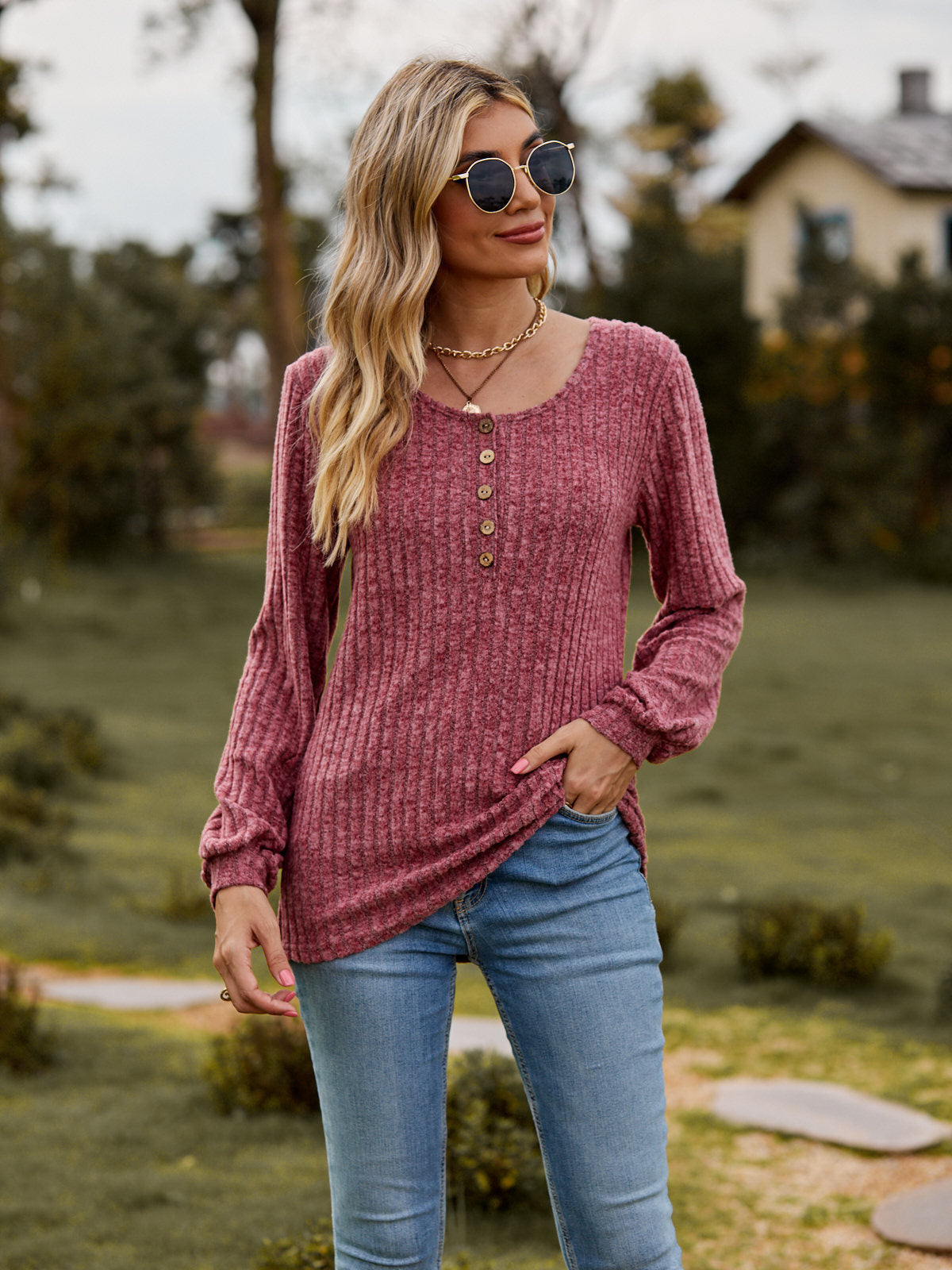 Round Neck Ribbed Brushed T-shirt