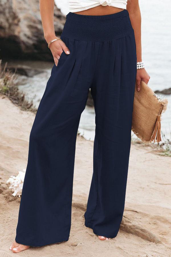 Cotton Linen Tight Waist Wide Leg Pants