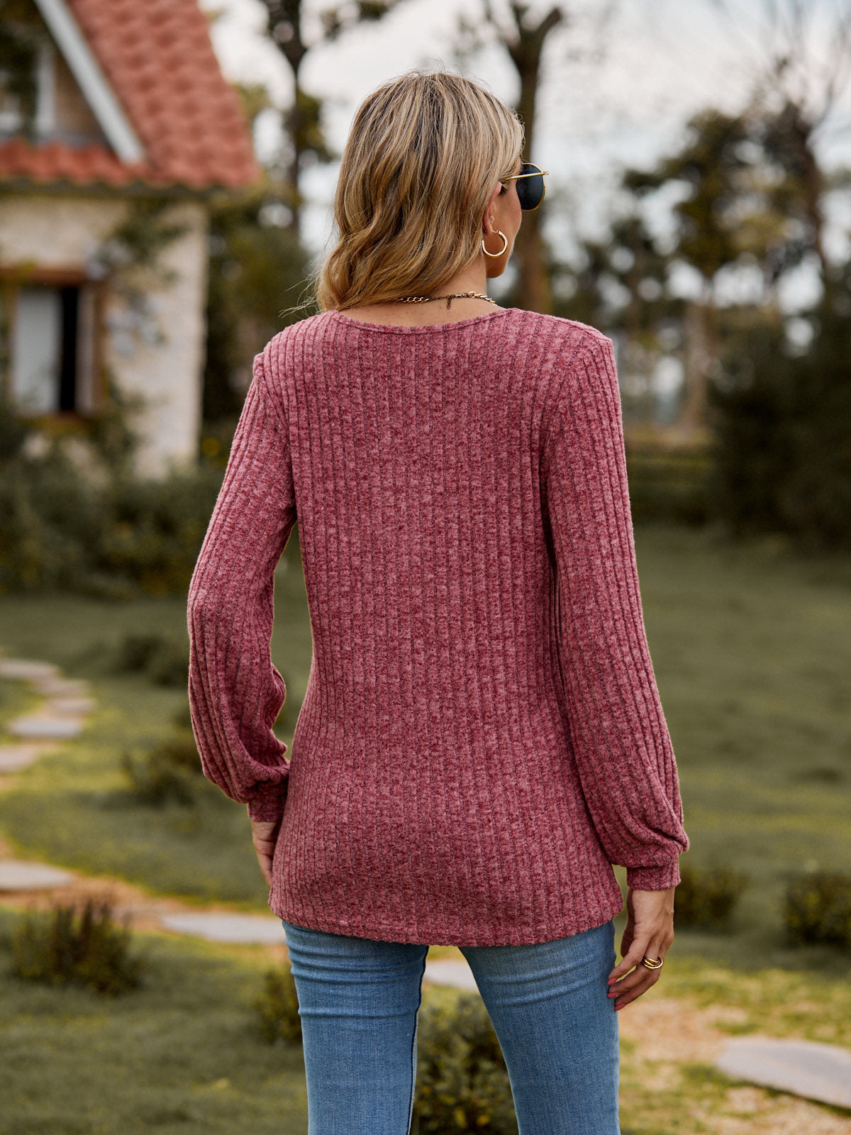 Round Neck Ribbed Brushed T-shirt