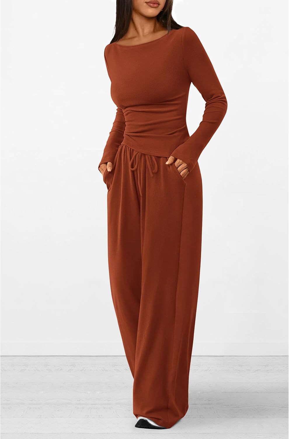 Solid Asymmetric T-Shirt + Wide Leg Pants Set