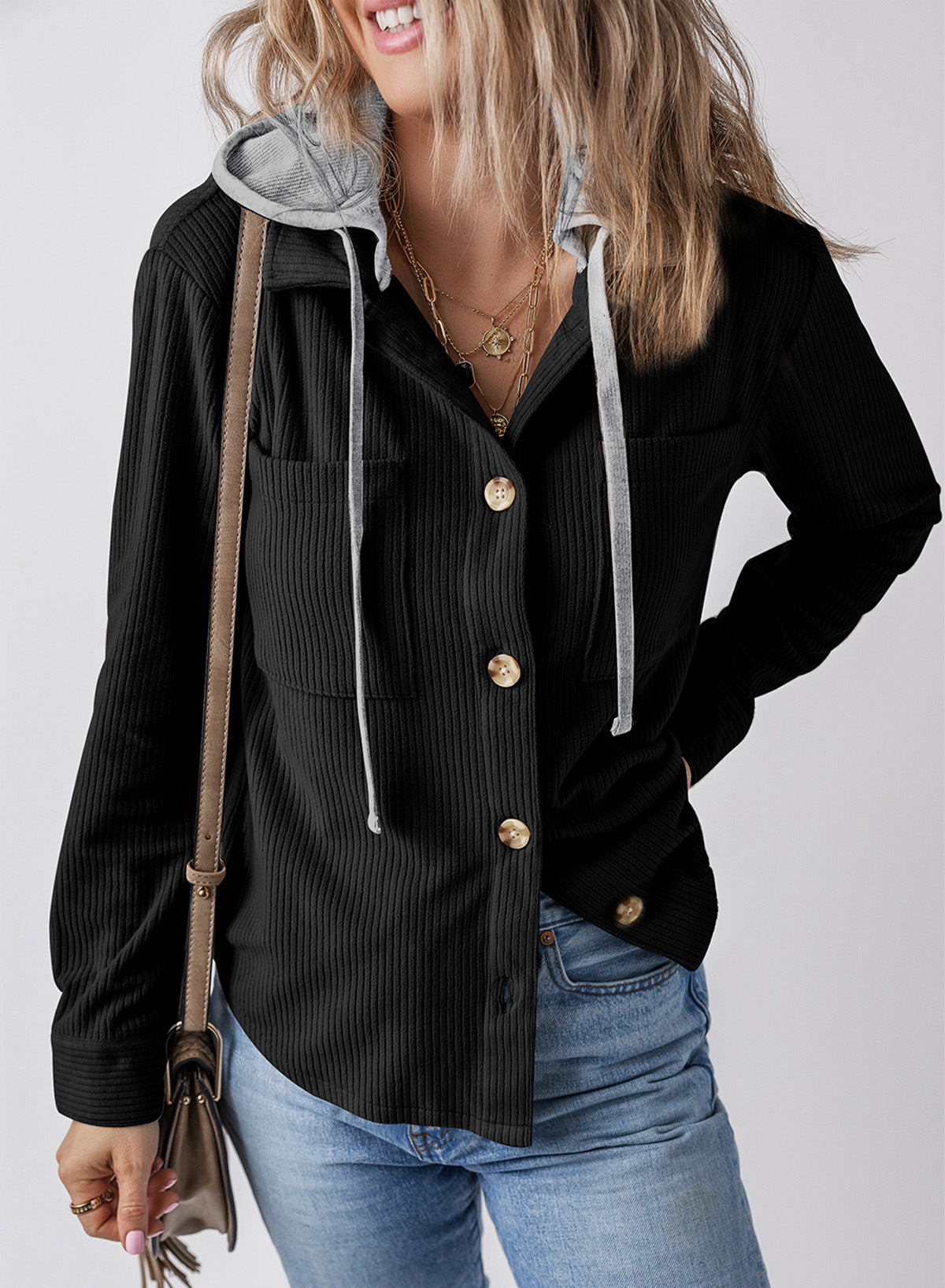 Drawstring Hooded Corduroy Jacket