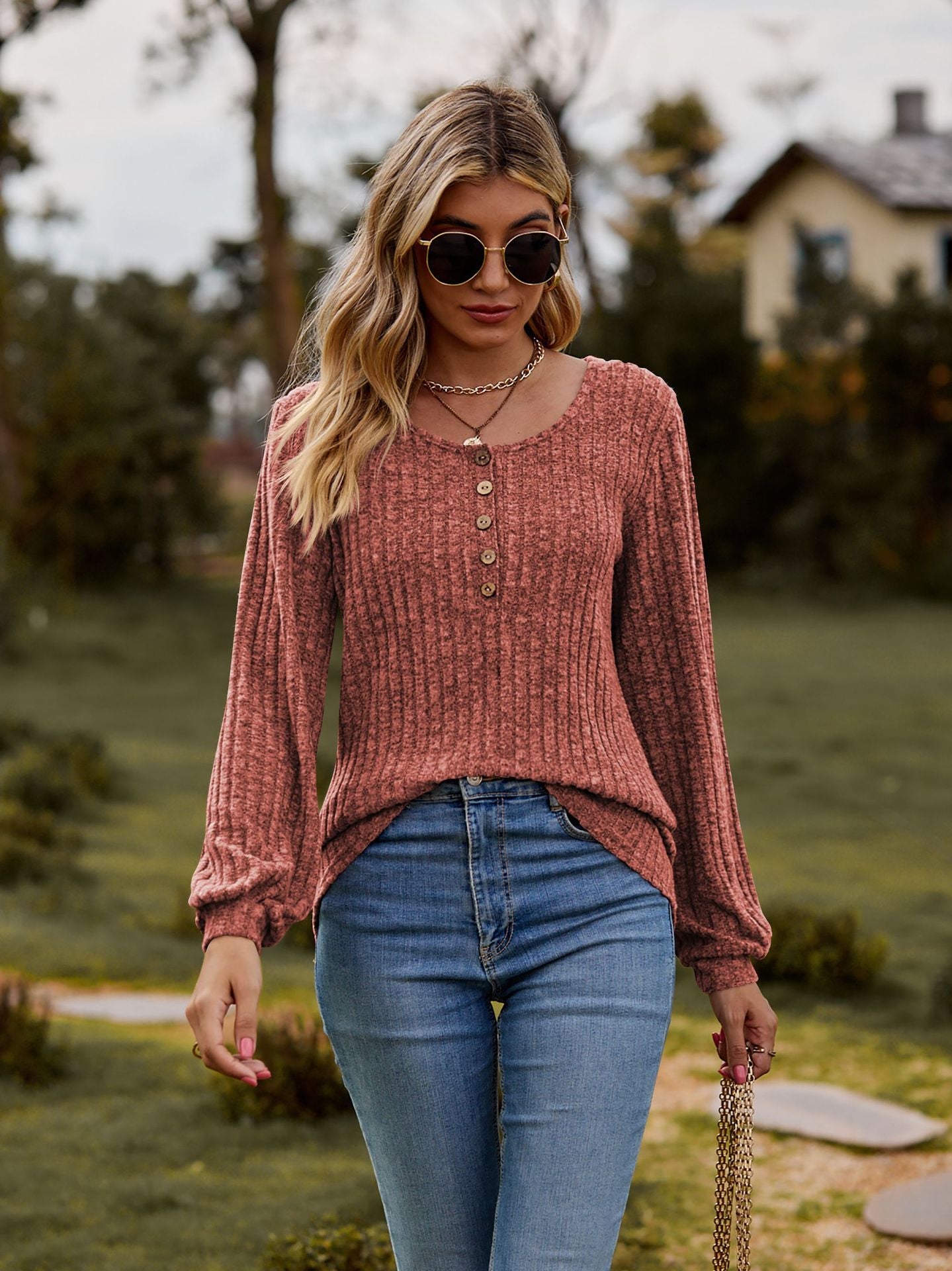 Round Neck Ribbed Brushed T-shirt