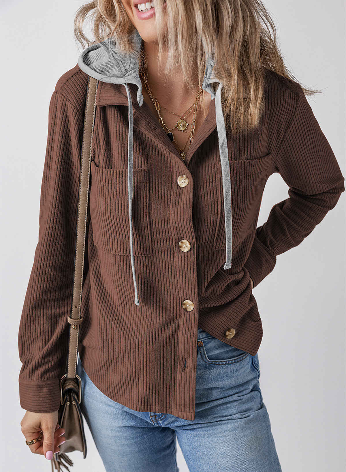 Drawstring Hooded Corduroy Jacket