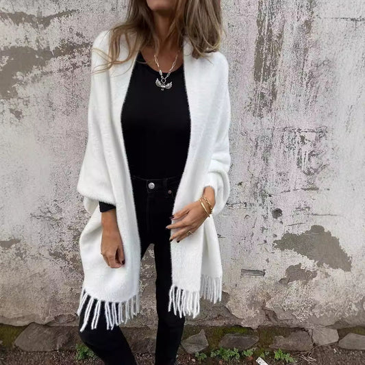 Faux Mink Fringed Shawl Cardigan