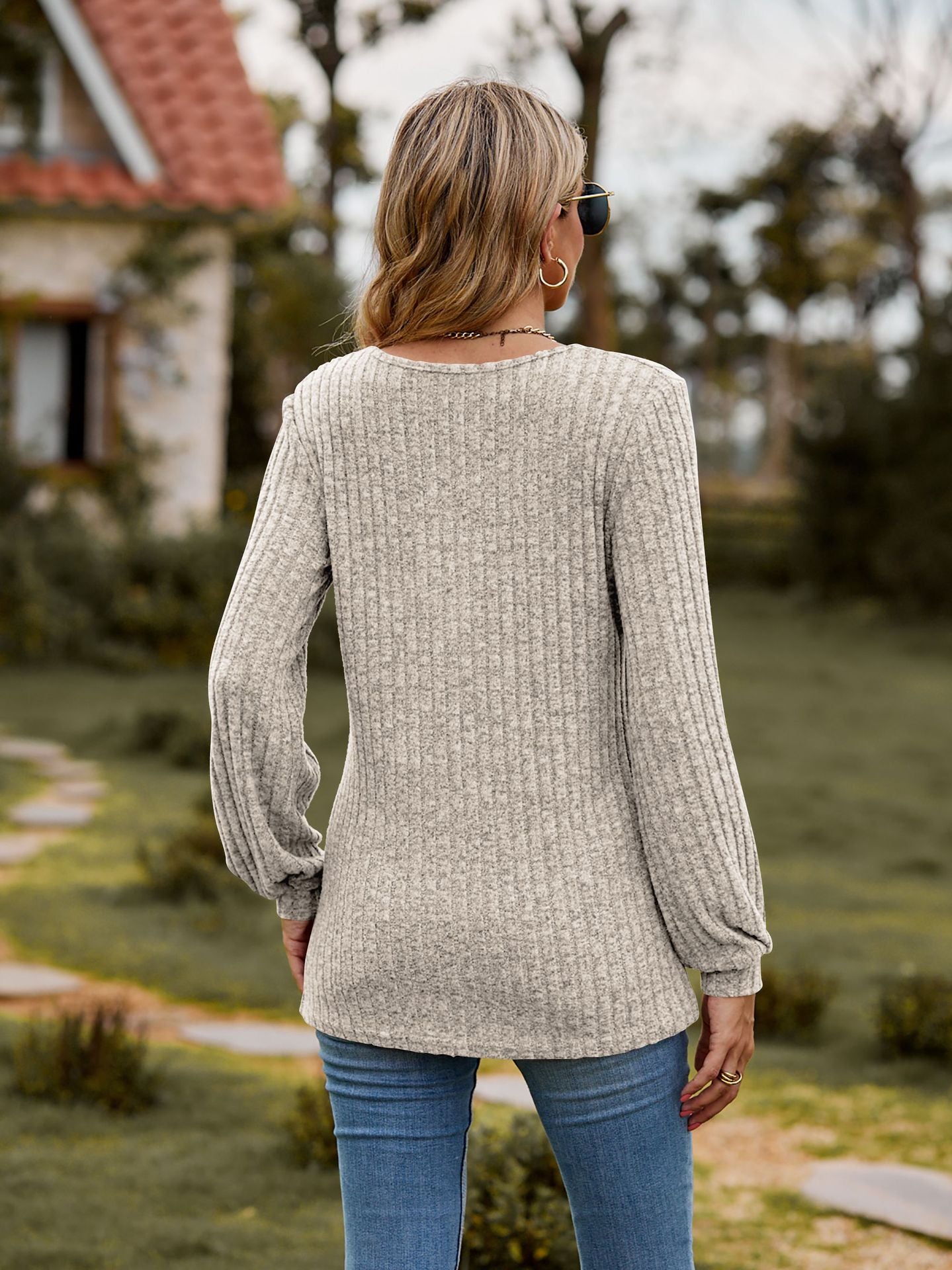 Round Neck Ribbed Brushed T-shirt