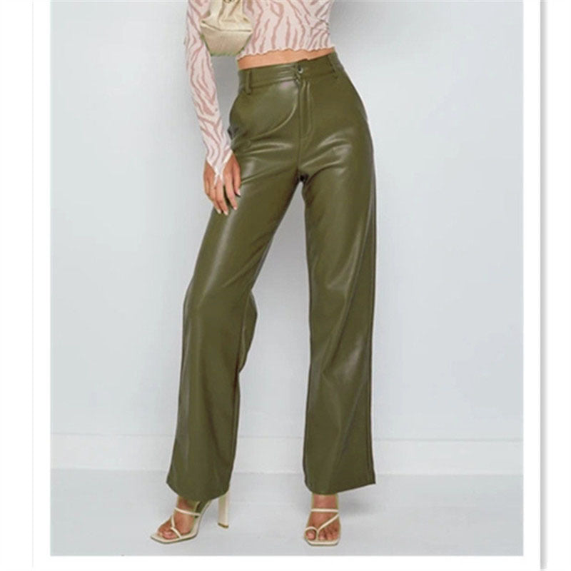 PU Leather Wide-leg Pants