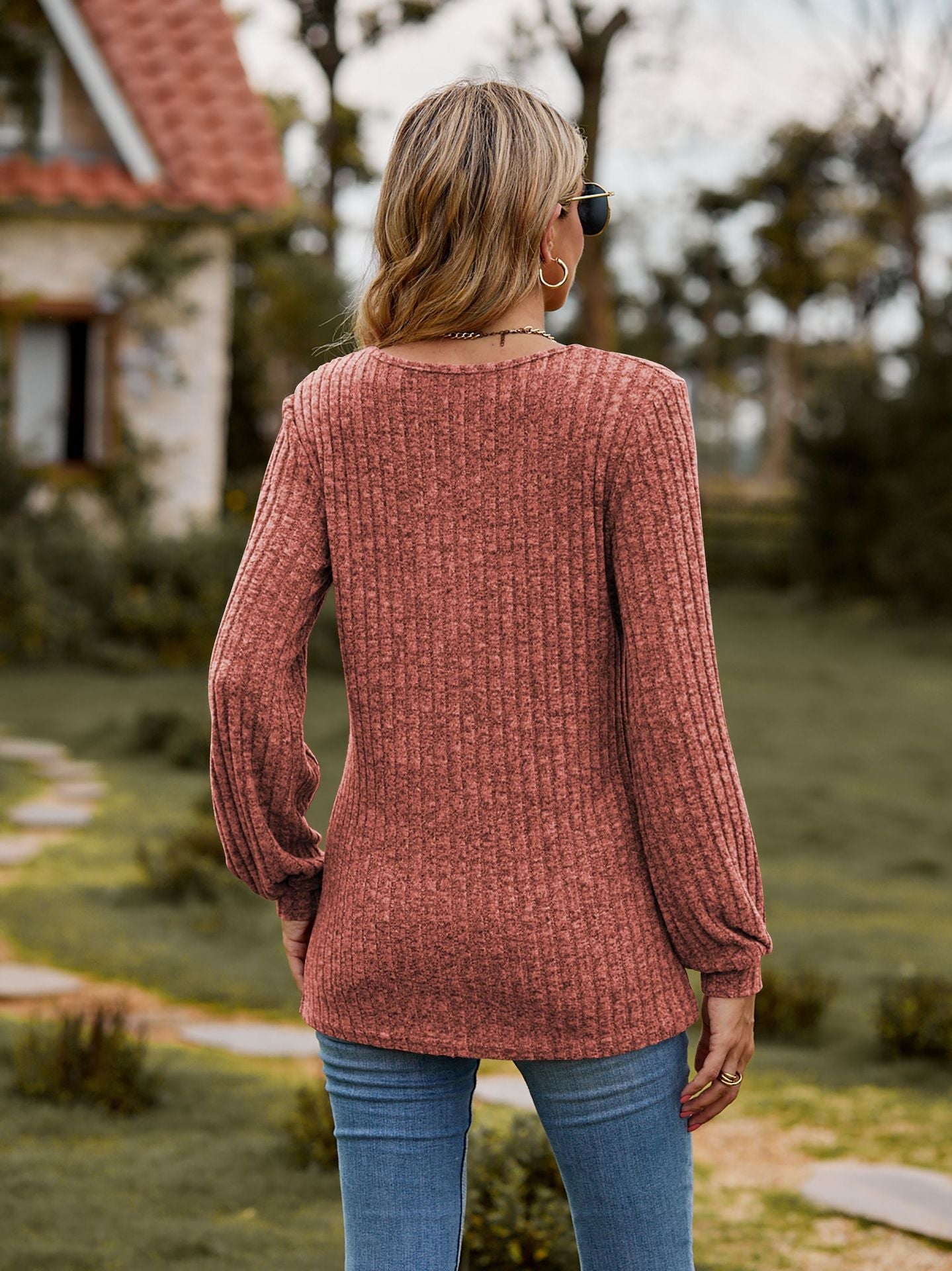 Round Neck Ribbed Brushed T-shirt