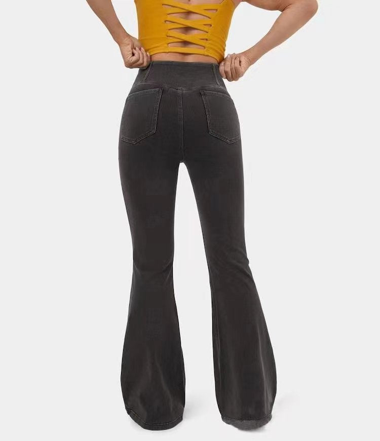 High Waisted Crossover Pocket Flare Jeans