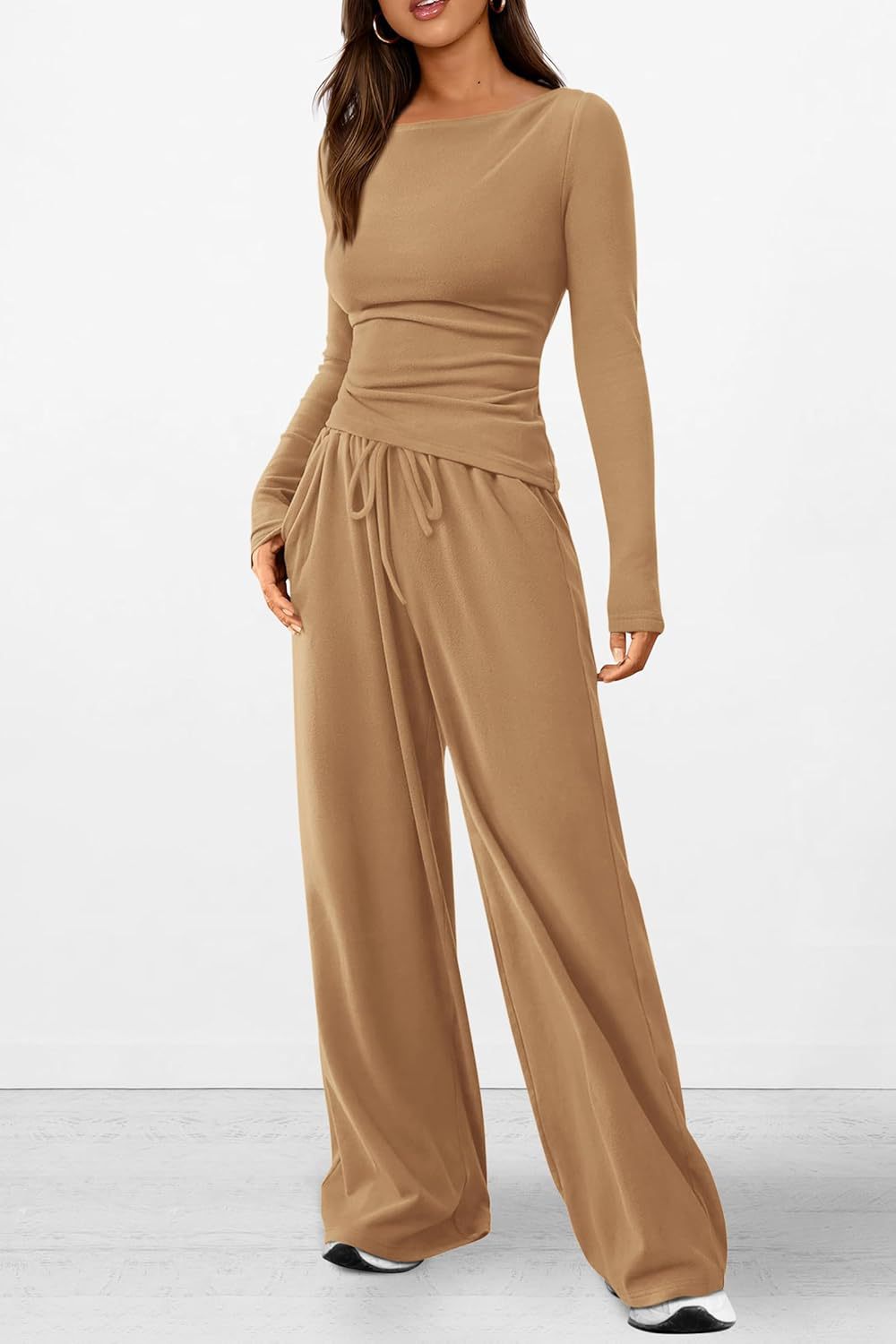 Solid Asymmetric T-Shirt + Wide Leg Pants Set