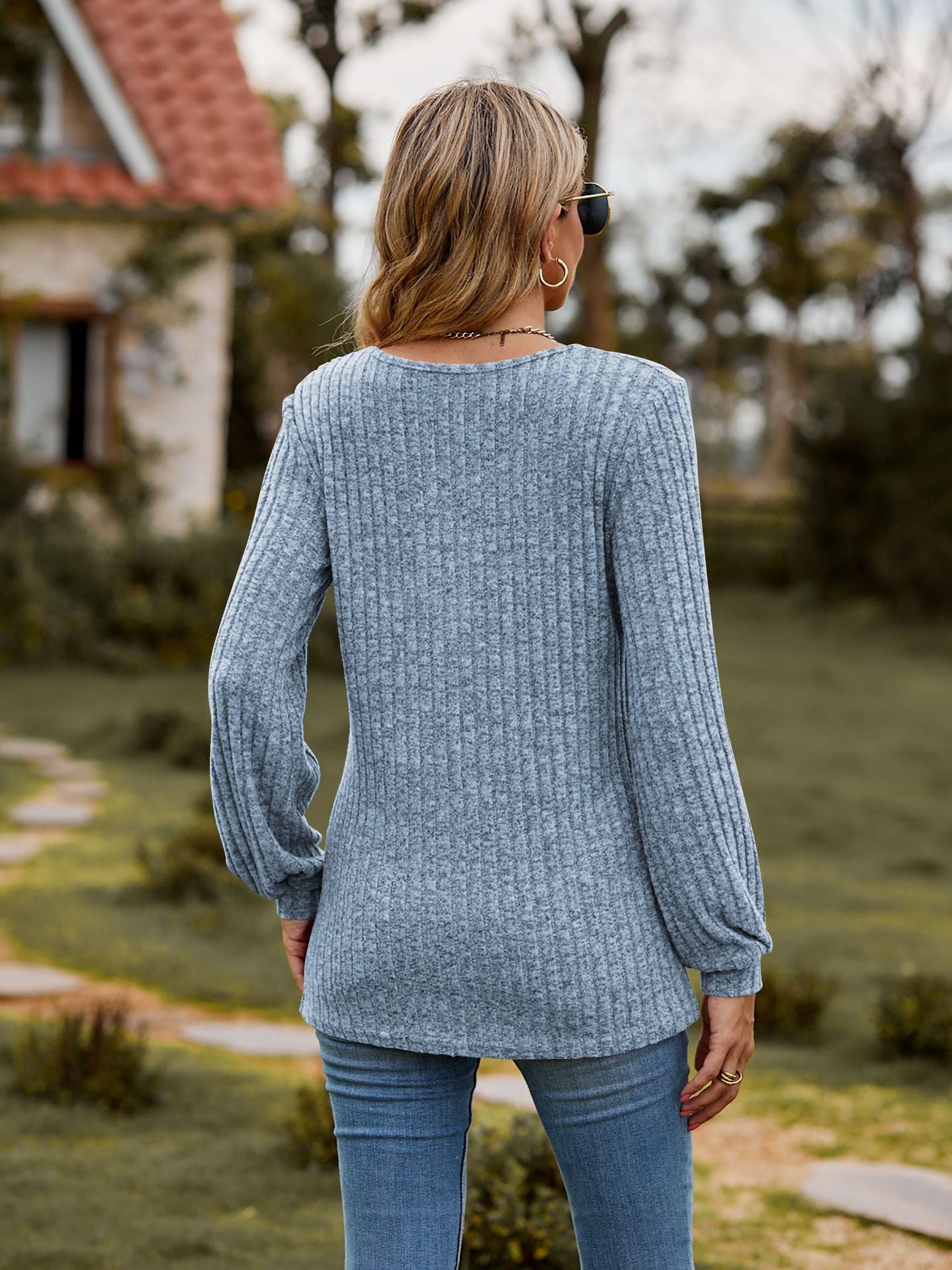 Round Neck Ribbed Brushed T-shirt