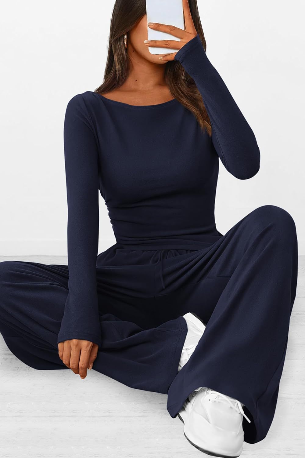 Solid Asymmetric T-Shirt + Wide Leg Pants Set