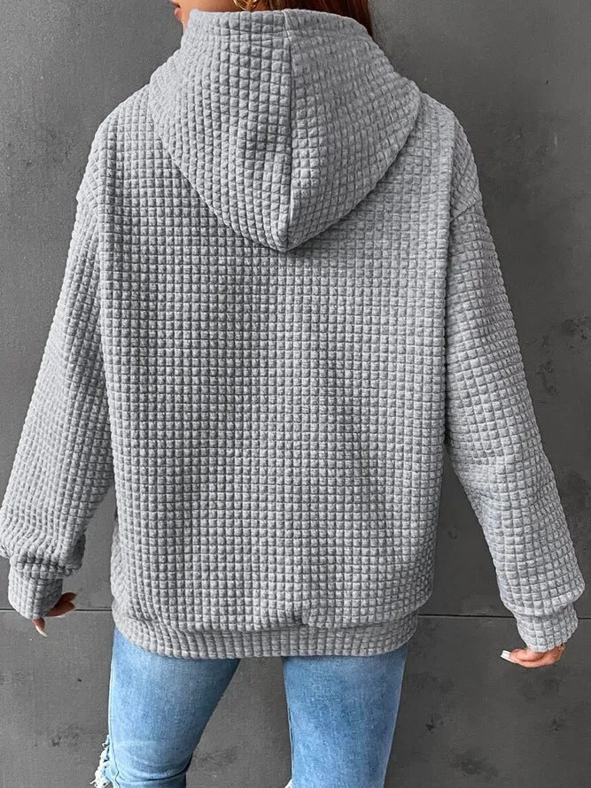 Waffle Hooded Long-sleeved Sweatshirt