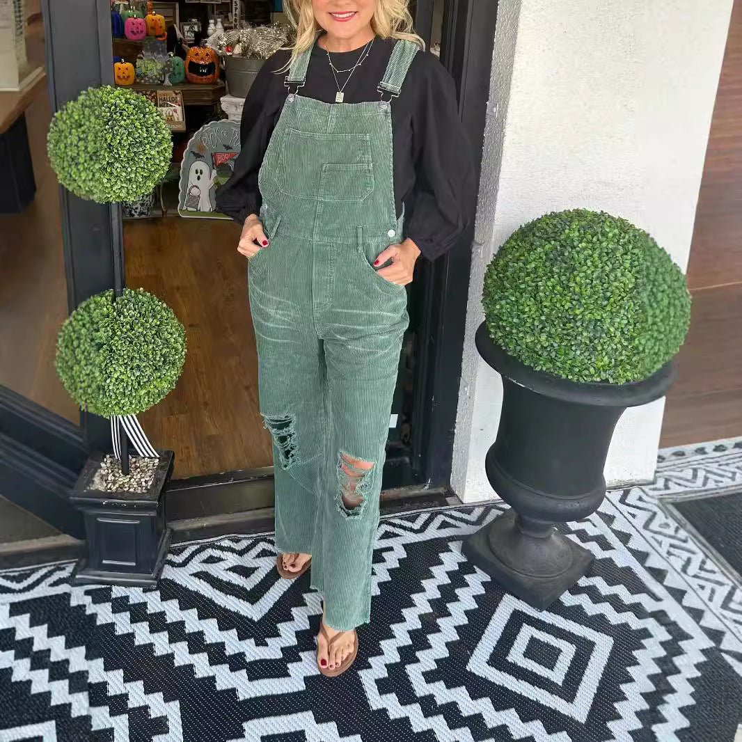 Corduroy Ripped Jumpsuit