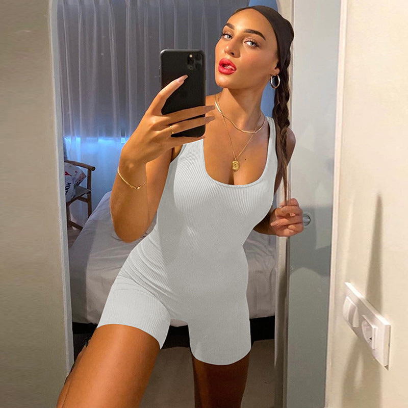 Solid U-neck Romper