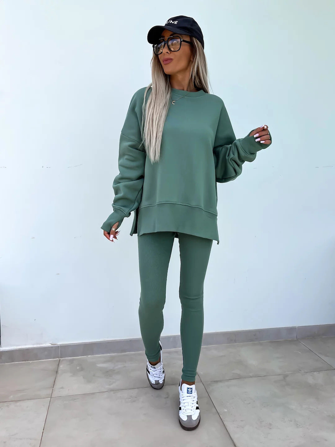 Solid Sweatshirt + Leggings Set