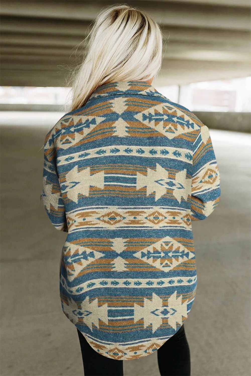 Western Aztec Print Button Flap Pocket Shacket