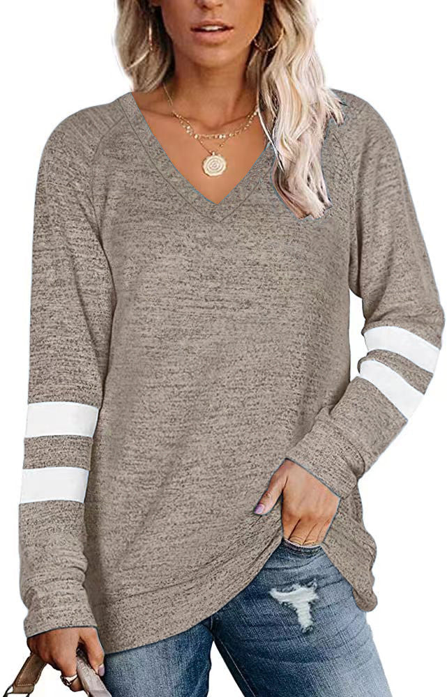 Striped Contrast V-Neck T-Shirt