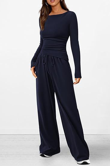 Solid Asymmetric T-Shirt + Wide Leg Pants Set