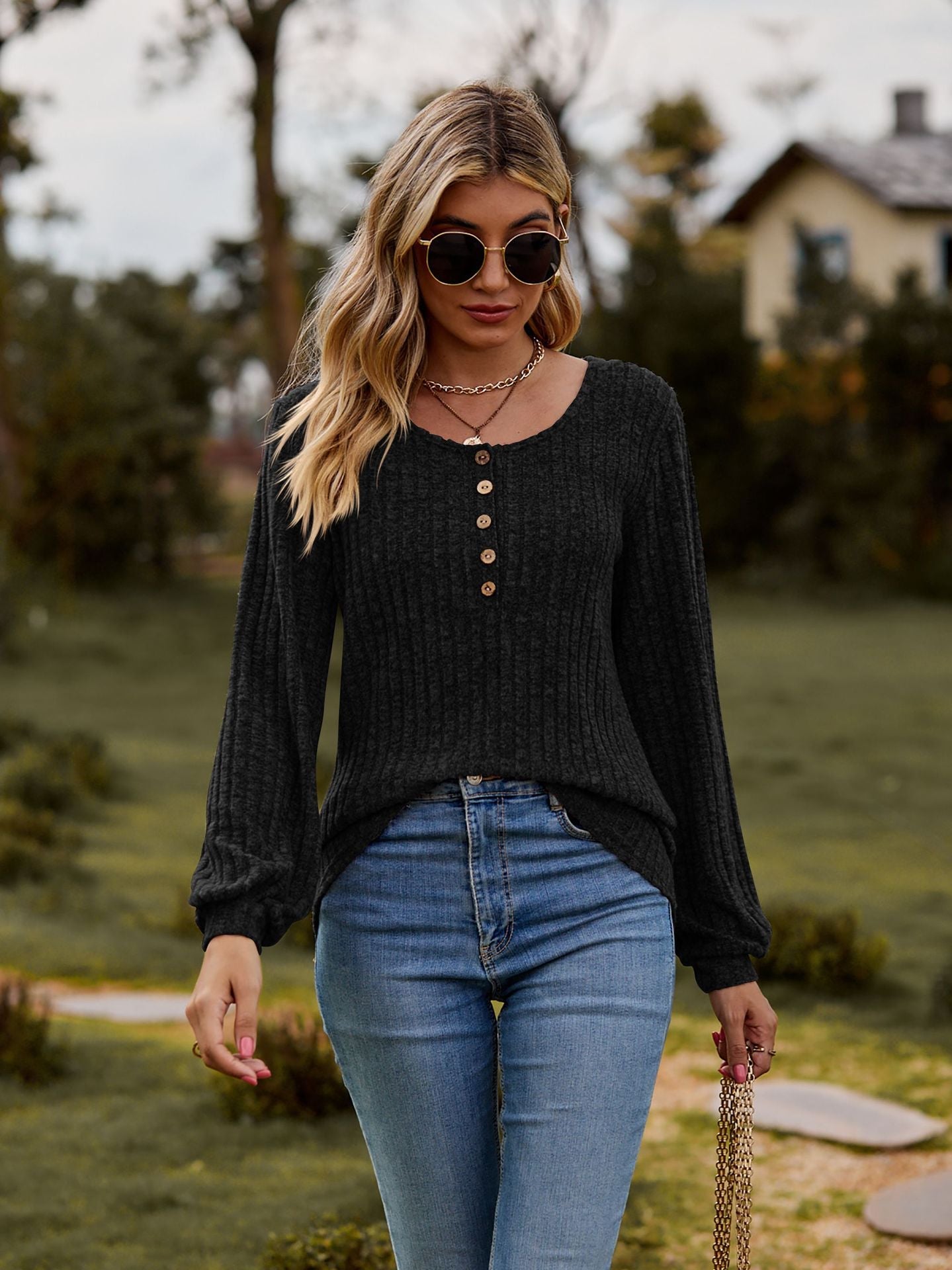 Round Neck Ribbed Brushed T-shirt
