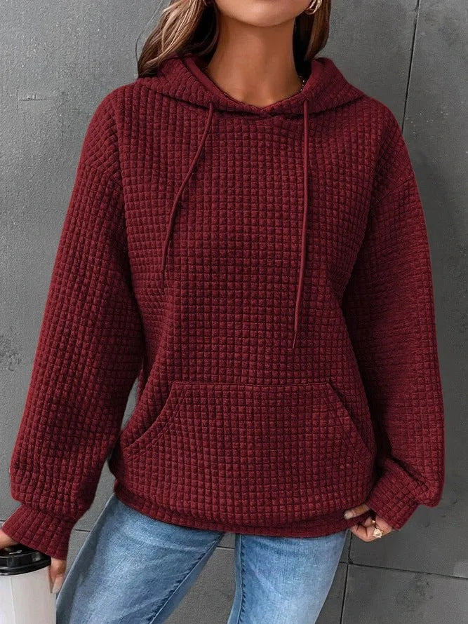 Waffle Hooded Long-sleeved Sweatshirt