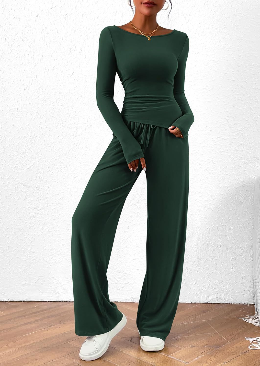 Solid Asymmetric T-Shirt + Wide Leg Pants Set