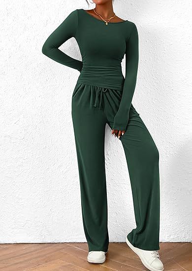 Solid Asymmetric T-Shirt + Wide Leg Pants Set
