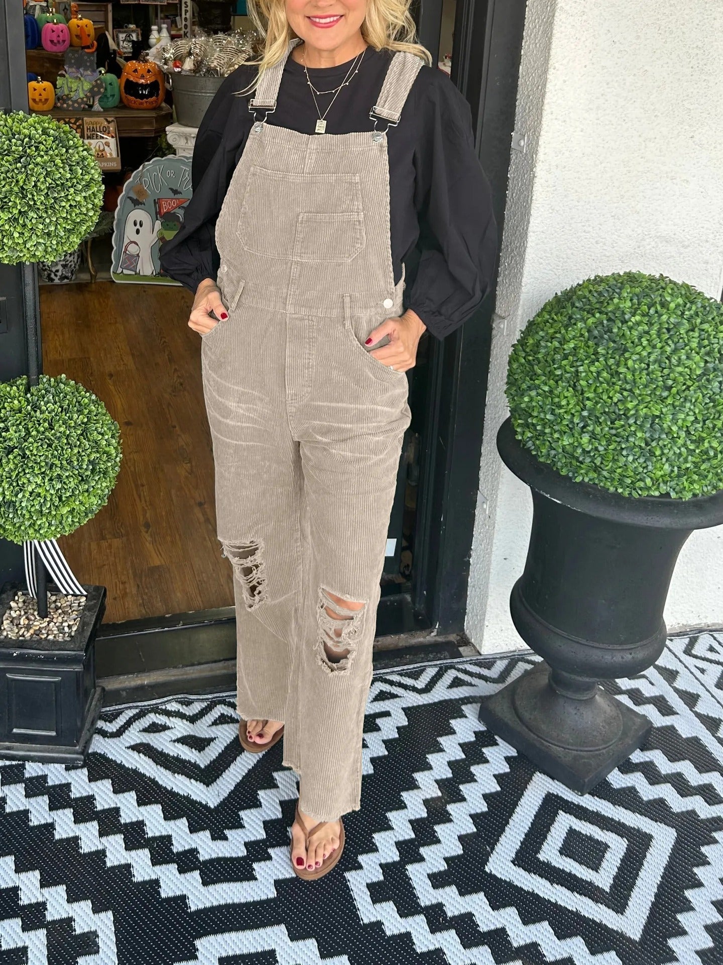 Corduroy Ripped Jumpsuit