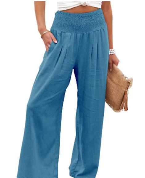 Cotton Linen Tight Waist Wide Leg Pants