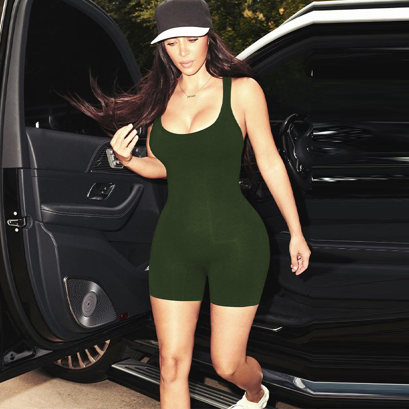 Solid U-neck Romper