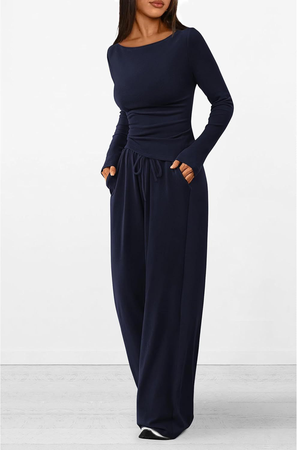 Solid Asymmetric T-Shirt + Wide Leg Pants Set
