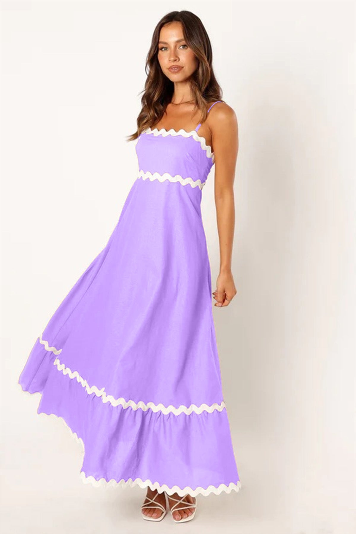 Solid Wavy Edge Suspender Dress