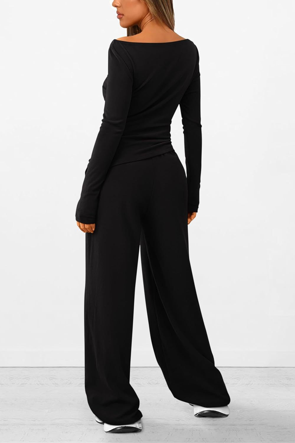 Solid Asymmetric T-Shirt + Wide Leg Pants Set