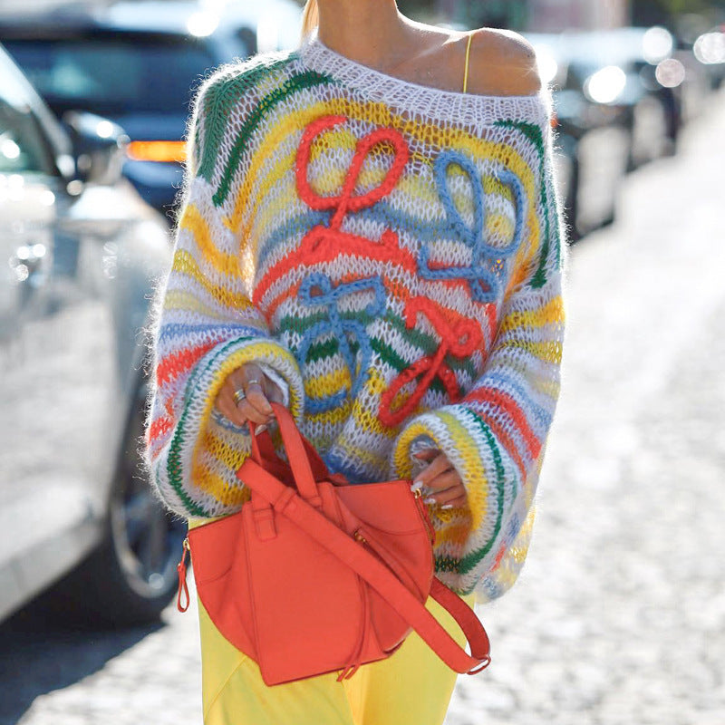 Rainbow Contrast Stripe Sweater