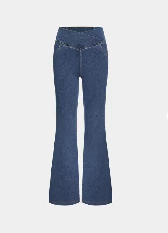 High Waisted Crossover Pocket Flare Jeans