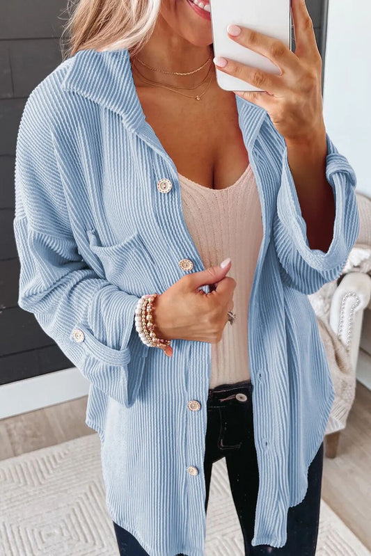 Roll Tab Sleeve Ribbed Cording Shacket