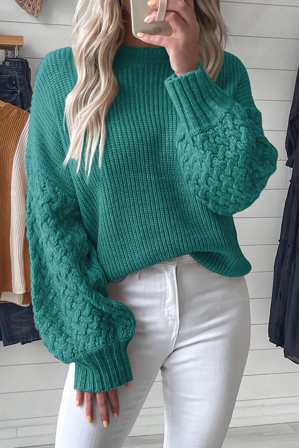 Knit Sleeve Drop Shoulder Sweater