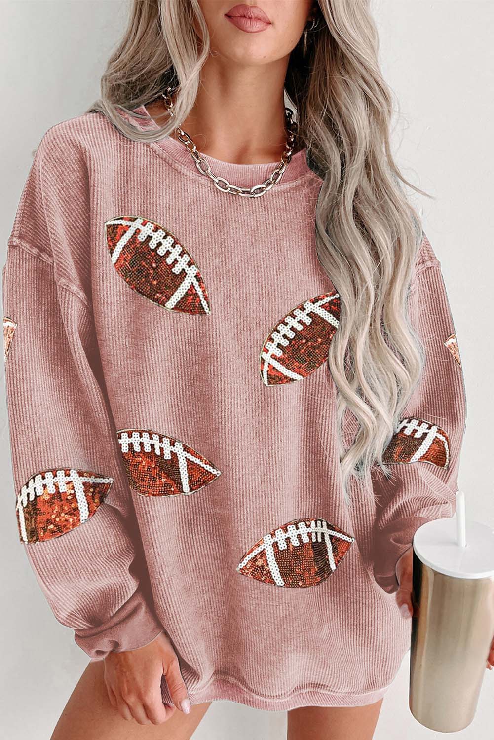 Sequin Rugby Graphic Corded Baggy Sweatshirt