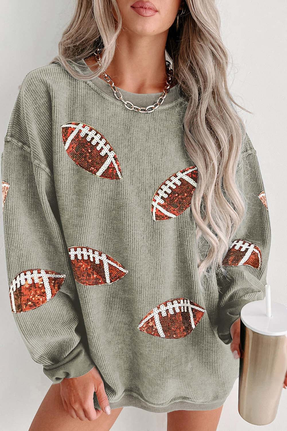 Sequin Rugby Graphic Corded Baggy Sweatshirt