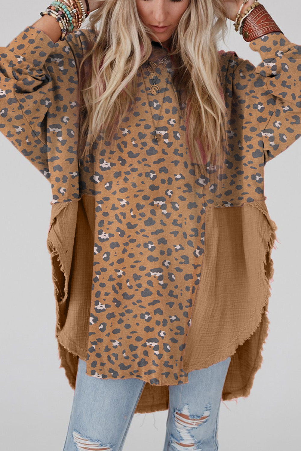 Leopard Patchwork Oversized Blouse