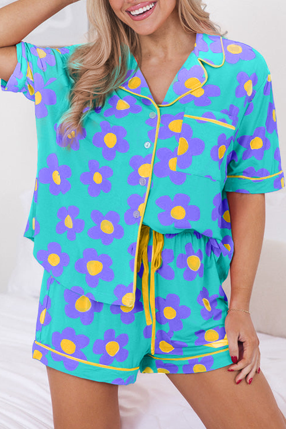 Print Short Sleeve Shirt Pajamas Set