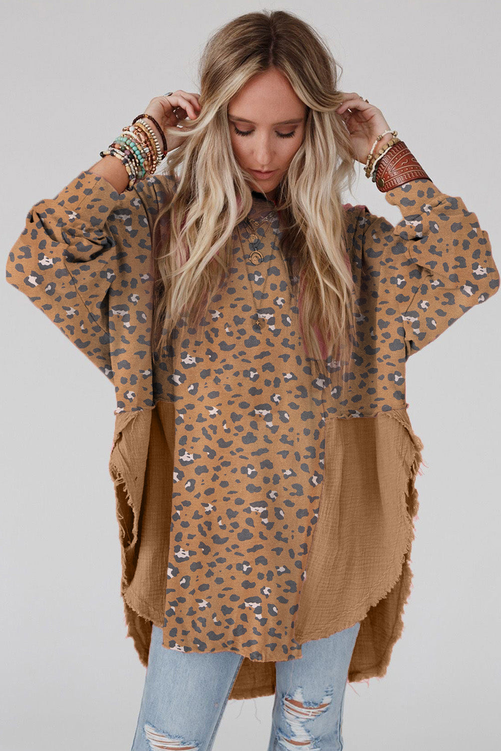 Leopard Patchwork Oversized Blouse