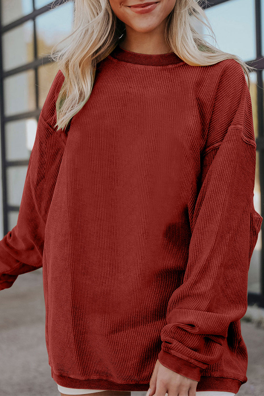 Ribbed Corded Oversized Sweatshirt