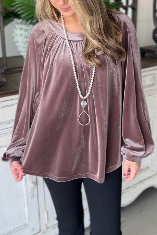 Button Keyhole Back Velvet Swing Top