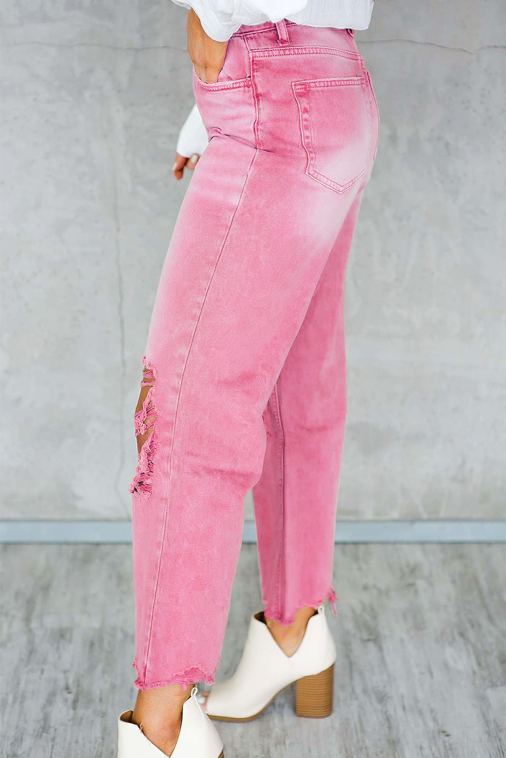 Distressed Hollow-out High Waist Cropped Jeans