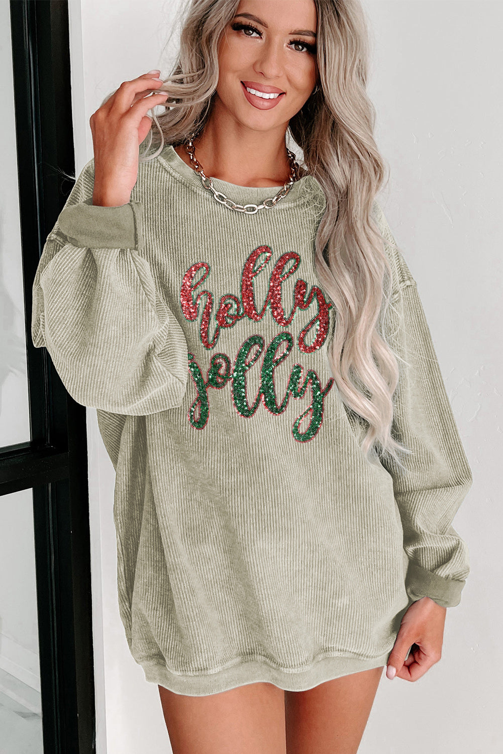 Sequined holly jolly Corded Sweatshirt