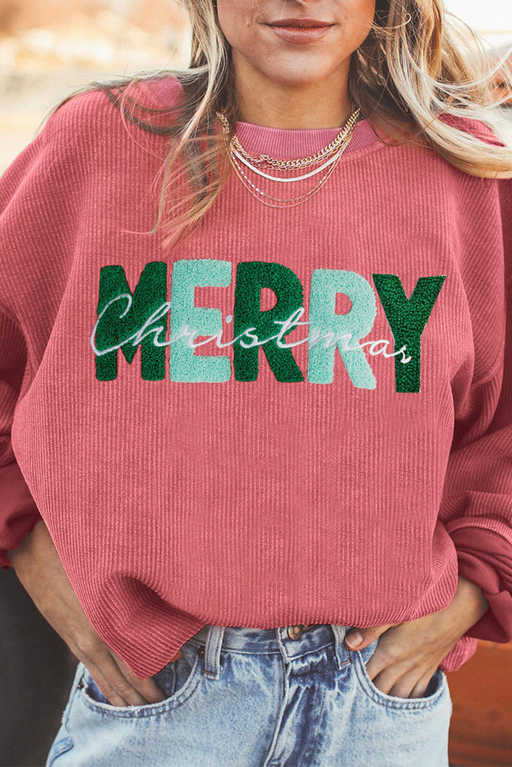 MERRY Christmas Corded Pullover Sweatshirt