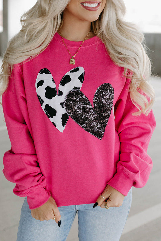 Pink Cow & Sequin Heart Sweatshirt