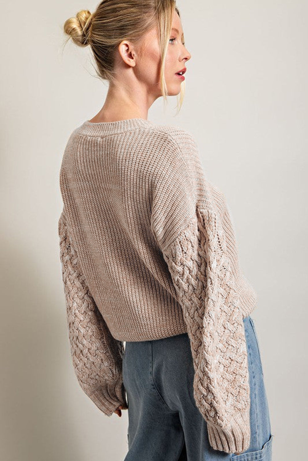 Knit Sleeve Drop Shoulder Sweater